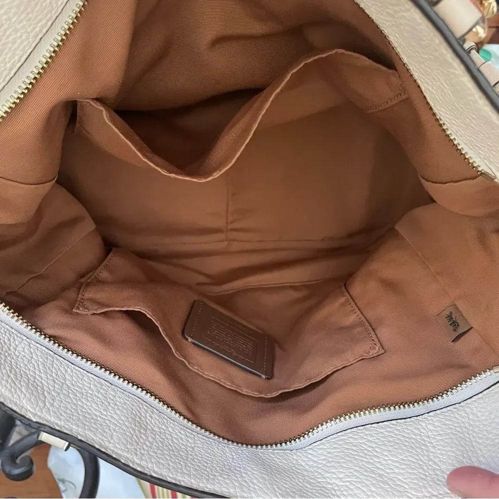 COACH ELLE LEATHER CHAIN TOTE SHOULDER BAG 72650 WHITE CHALK PEBBLE PURSE - Picture 7 of 13